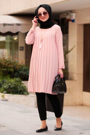 Nayla Collection - Piliseli Pudra Tesettür Tunik 40751PD - 1