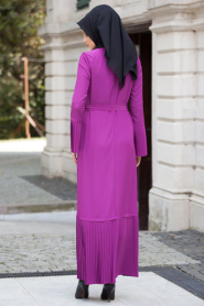 Nayla Collection - Plise Detaylı Fuşya Elbise - Thumbnail