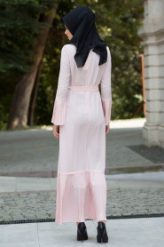 Nayla Collection - Plise Detaylı Somon Elbise - Thumbnail