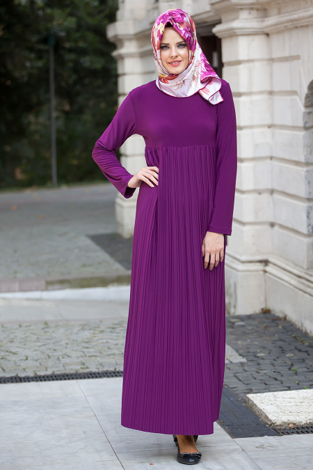 Nayla Collection - Pliseli Fuşya Elbise