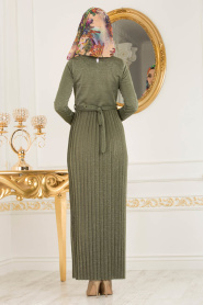 Nayla Collection - Pliseli Haki Tesettür Elbise 8244HK - Thumbnail