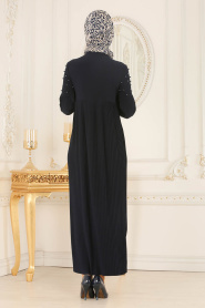 Nayla Collection - Pliseli Lacivert Tesettür Elbise 537L - Thumbnail