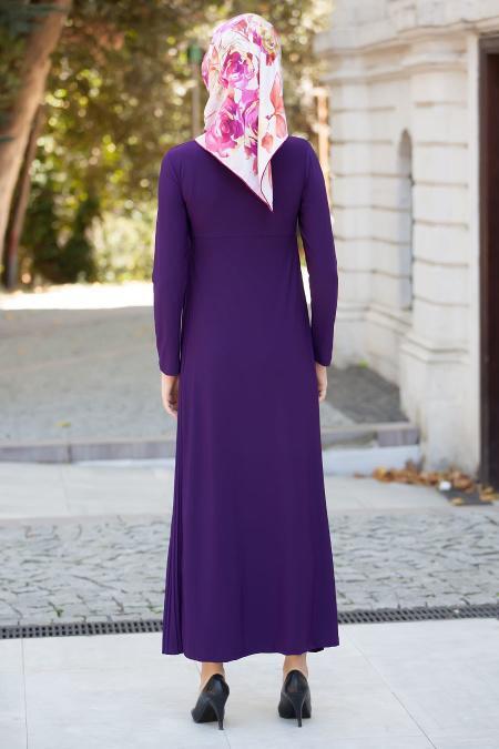 Nayla Collection - Pliseli Mor Elbise - 3