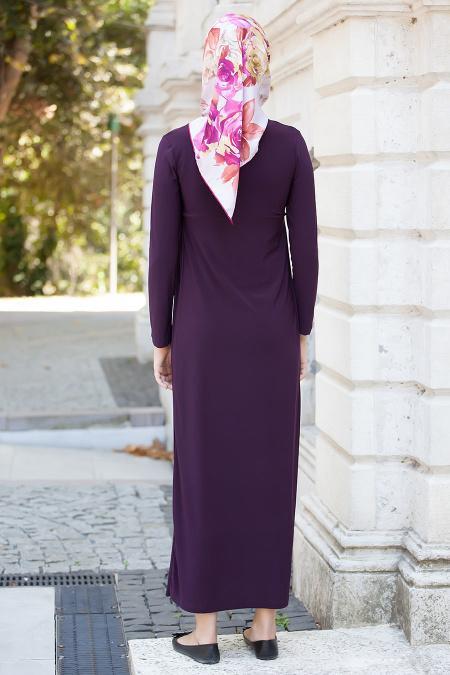 Nayla Collection - Pliseli Mürdüm Elbise - 3
