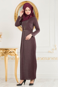 Nayla Collection - Pliseli Mürdüm Tesettür Elbise 8244MU - Thumbnail