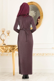 Nayla Collection - Pliseli Mürdüm Tesettür Elbise 8244MU - Thumbnail