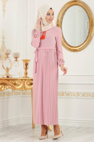 Nayla Collection - Pliseli Pudra Tesettür Elbise 5300PD - Thumbnail