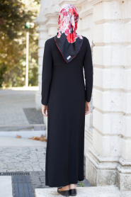 Nayla Collection - Pliseli Siyah Elbise - Thumbnail