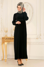 Nayla Collection - Pliseli Siyah Tesettür Elbise 537S - Thumbnail