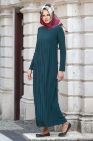 Nayla Collection - Pliseli Yeşil Elbise - Thumbnail