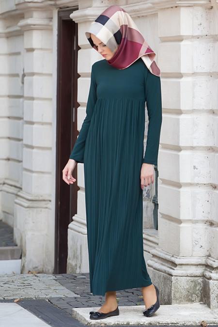 Nayla Collection - Pliseli Yeşil Elbise - 2