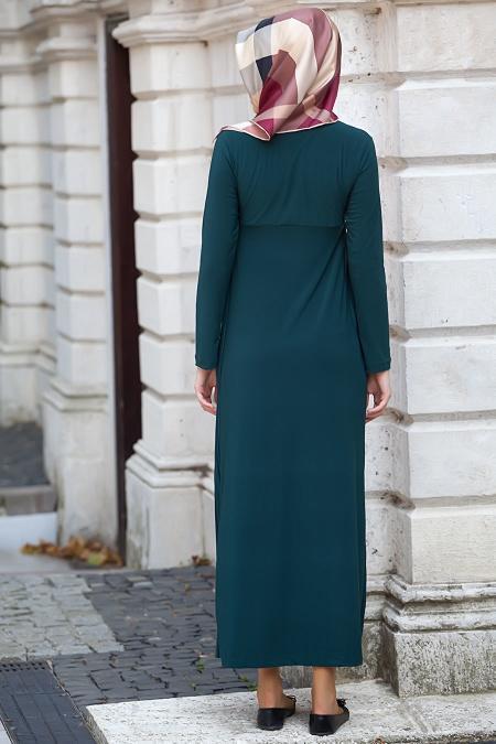 Nayla Collection - Pliseli Yeşil Elbise - 3