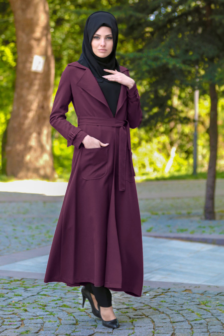Nayla Collection - Plum Color Hijab Coat 7132MU
