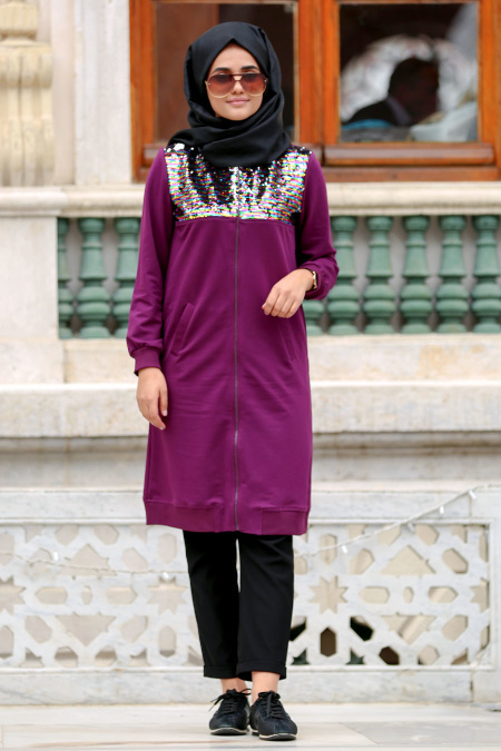 Nayla Collection - Plum COlor Hijab Coat 80200MU