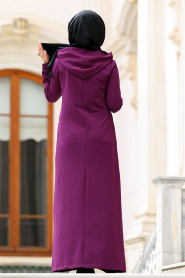 Nayla Collection - Plum Color Hijab Coat 80260MU - Thumbnail