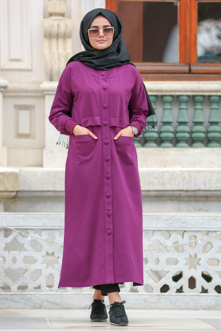 Nayla Collection - Plum Color Hijab Coat 8058MU