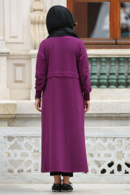 Nayla Collection - Plum Color Hijab Coat 8058MU - Thumbnail