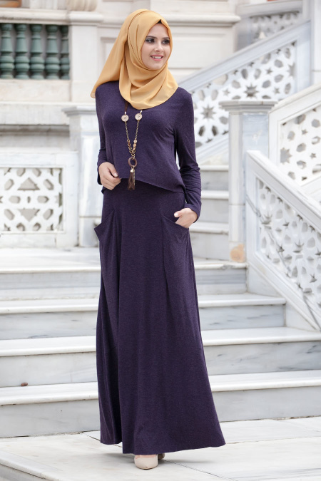 Nayla Collection - Plum Color Hijab Dress 3030MU