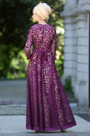 Nayla Collection - Plum Color Hijab Dress 4012-01MU - Thumbnail