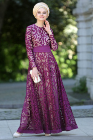 Nayla Collection - Plum Color Hijab Dress 4012-01MU - Thumbnail