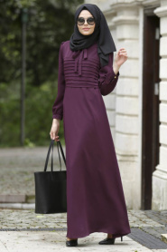 Nayla Collection - Plum Color Hijab Dress 4014MU - Thumbnail