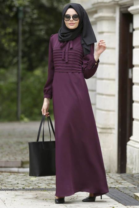 Nayla Collection - Plum Color Hijab Dress 4014MU