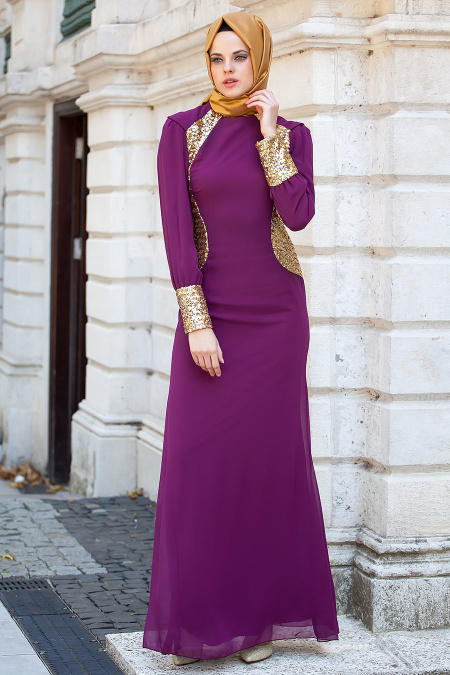 Nayla Collection - Plum Color Hijab Dress 456MU