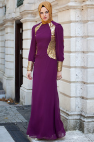 Nayla Collection - Plum Color Hijab Dress 456MU - Thumbnail