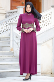 Nayla Collection - Plum Color Hijab Dress 5207MU - Thumbnail