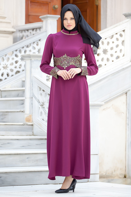 Nayla Collection - Plum Color Hijab Dress 5207MU