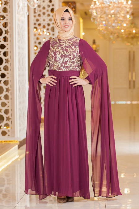 Nayla Collection - Plum Color Hijab Dress 7001MU