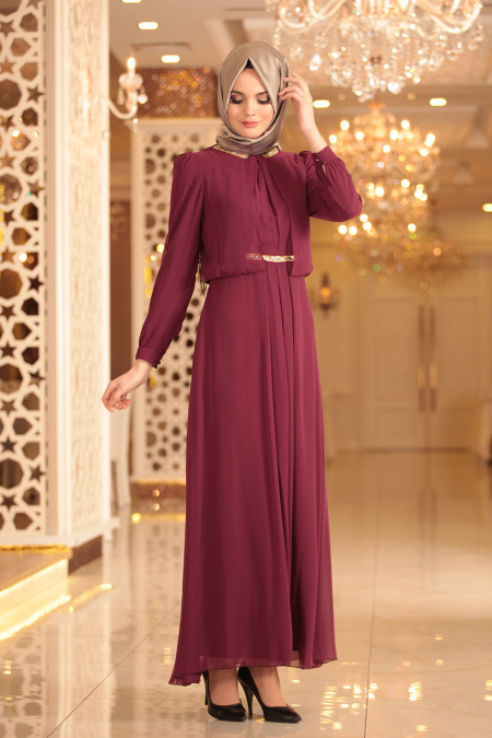 Nayla Collection - Plum Color Hijab Dress 7006MU