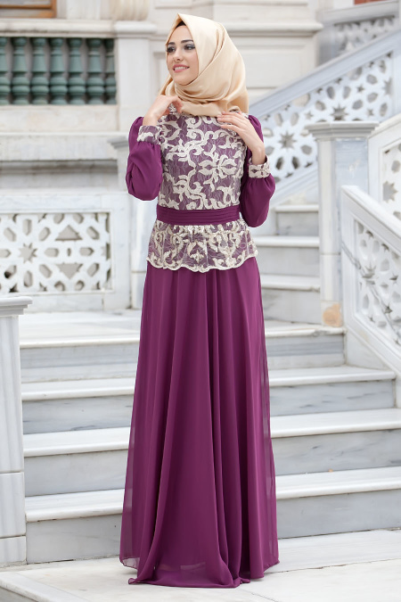 Nayla Collection - Plum Color Hijab Dress 7014MU