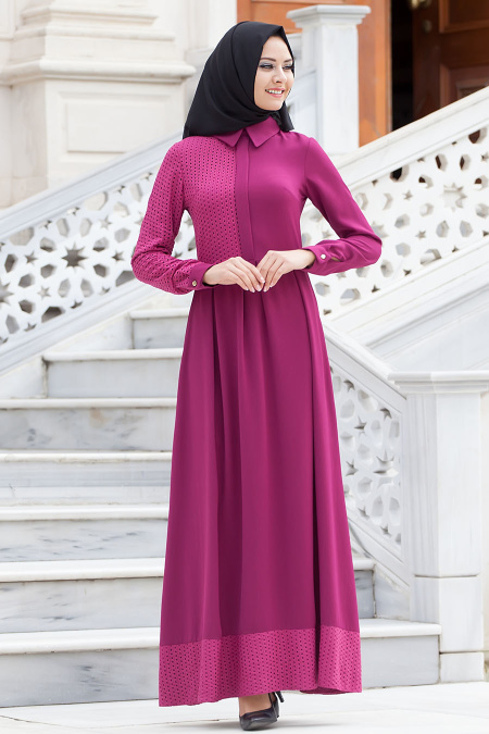Nayla Collection - Plum Color Hijab Dress 8006MU
