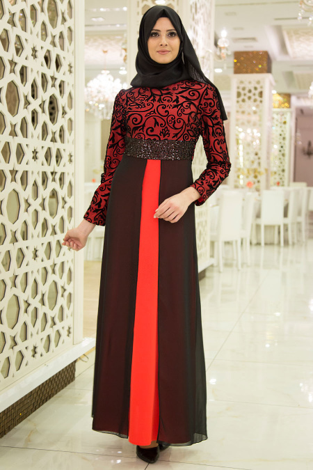 Nayla Collection - Pomegranate Flower Hijab Dress 4109NC