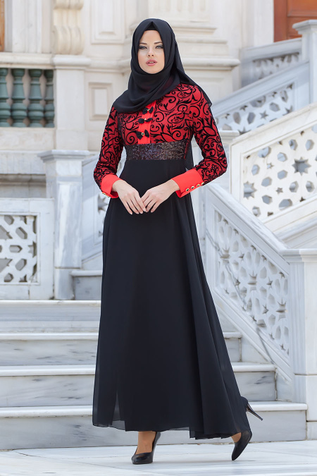 Nayla Collection - Pomegranate Hijab Dress 4129NC