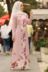 Nayla Collection - Powder Pink Hijab Dress 100387PD - Thumbnail