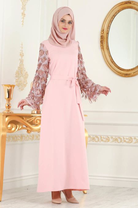 Nayla Collection - Powder Pink Hijab Evening Dress 100348PD