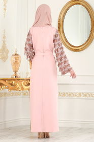 Nayla Collection - Powder Pink Hijab Evening Dress 100348PD - Thumbnail