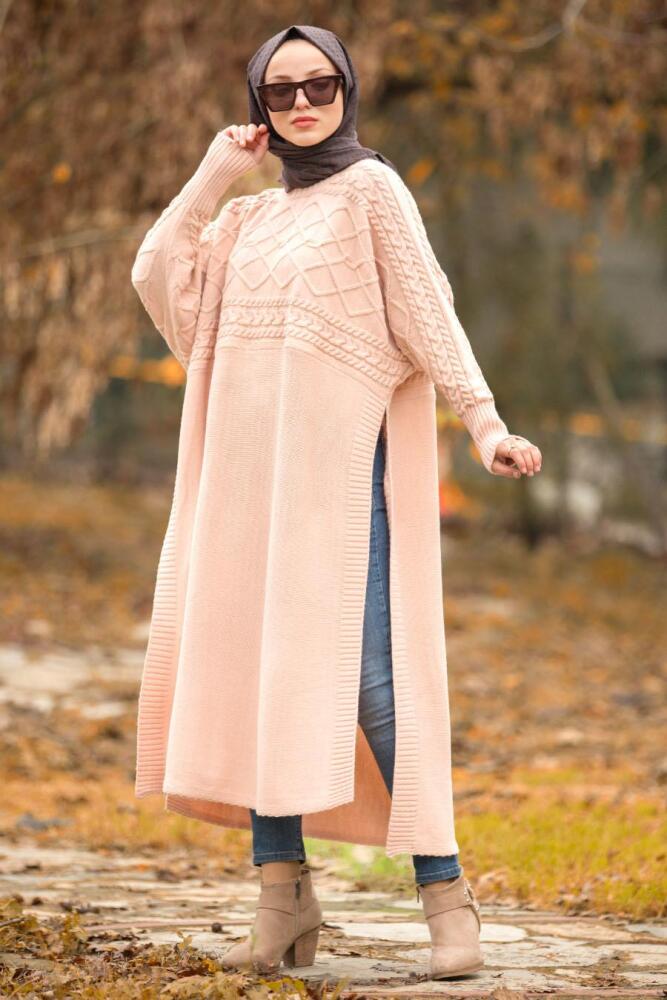 Nayla Collection - Powder Pink Hijab Knitwear Poncho 15598PD - 1