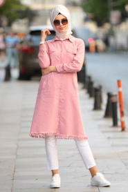 Nayla Collection - Powder Pink Trench Coat 53650PD - Thumbnail
