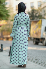 Nayla Collection - Puantiyeli Çağla Yeşili Tesettür Elbise 39051CY - Thumbnail