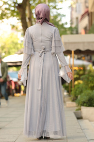 Nayla Collection - Puantiyeli Gri Tesettür Elbise 8175GR - Thumbnail
