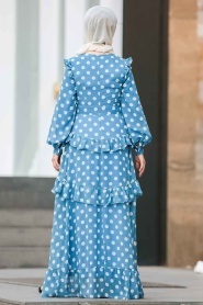 Nayla Collection - Puantiyeli İndigo Mavisi Tesettür Elbise 1225IM - Thumbnail