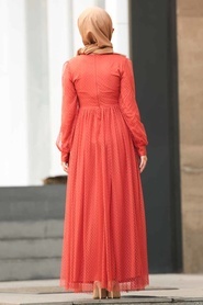 Nayla Collection - Puantiyeli Kiremit Tesettür Elbise 1325KRMT - Thumbnail