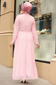 Nayla Collection - Puantiyeli Pembe Tesettür Elbise 50141P - Thumbnail