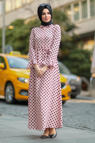 Nayla Collection - Puantiyeli Somon Tesettür Elbise 39051SMN - Thumbnail