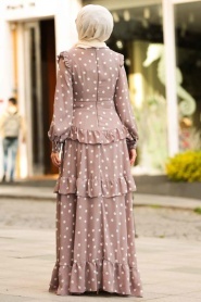 Nayla Collection - Puantiyeli Vizon Tesettür Elbise 1225V - Thumbnail