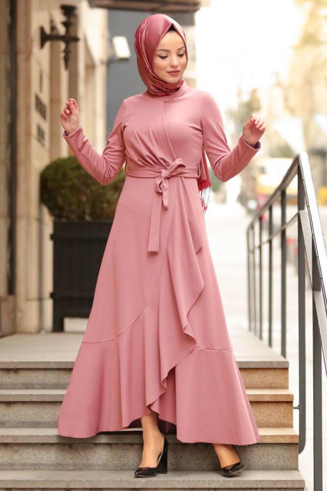 Nayla Collection - Pudra Tesettür Çapraz Elbise 4041PD - 1