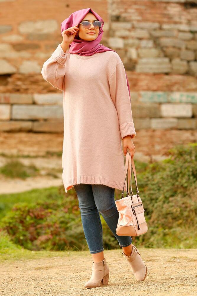 Nayla Collection - Pudra Tesettür Triko Tunik 15295PD - 2